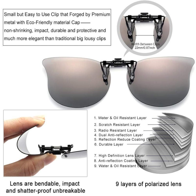 CAXMAN Polarized Cat Eye Clip On Sunglasses Over Prescription Glasses for Women UV Protection Flip Up Pink Mirrored Lens - Image 2